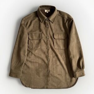 HAVE Los Angeles Faux Suede Button Shacket L Green Brown Minimalist Shirt Jacket